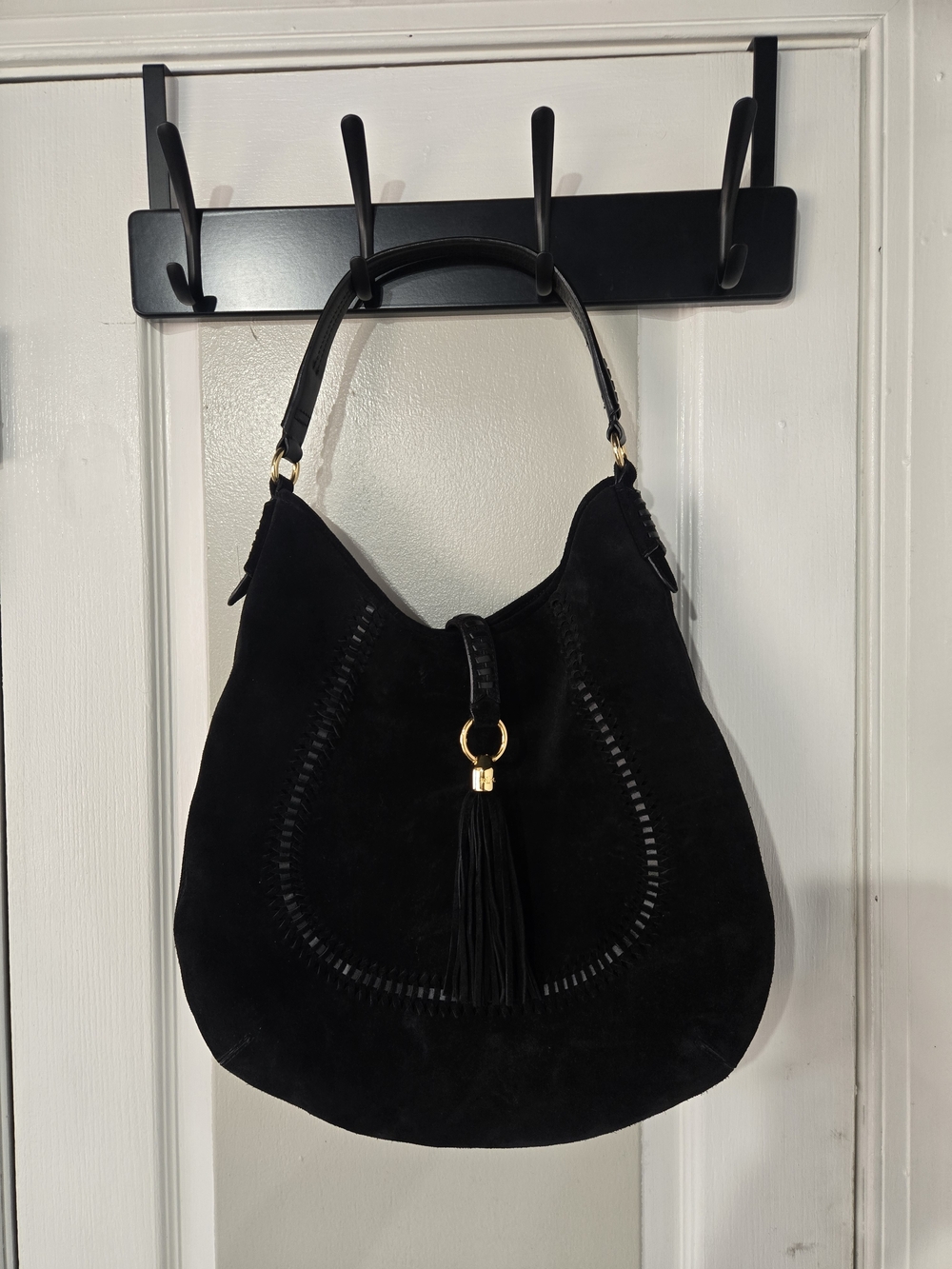Lauren Ralph Lauren Indian Cove Suede Leather Hobo Shoulder Bag Black